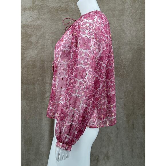 Let Me Be Anthropologie Top Womens Medium Pink Sheer Metallic Tassels Fairy Boho - Picture 5 of 9